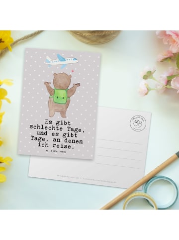 Mr. & Mrs. Panda Fotokarte Bär Reisen mit Spruch in Grau Pastell