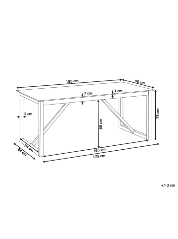 Beliani Esstisch NOTTERI in Grau/Braun - (W) 90 x (H) 75 x (L) 180 cm