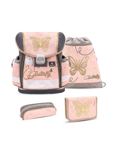 Belmil 4tlg-Set: Schulranzen Set Classy Butterfly in Rosa H36xL32xT19 cm