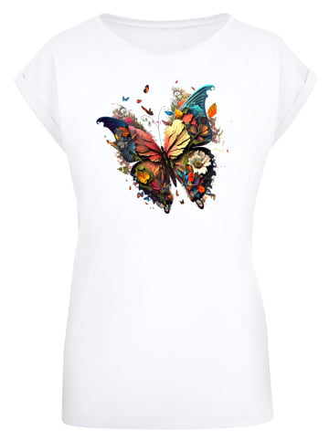 F4NT4STIC Extended Shoulder T-Shirt Schmetterling Bunt in weiß