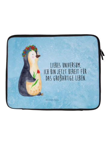 Mr. & Mrs. Panda Laptop Sleeve Pinguin Blumen mit Spruch in Eisblau