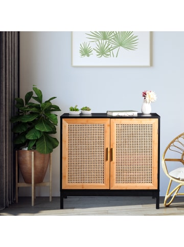 relaxdays Sideboard in Schwarz/ Natur - (B)80 x (H)76 x (T)39 cm