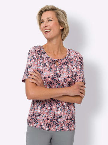 Sieh an! Kurzarmshirt in flamingo-dunkelblau-bedruckt