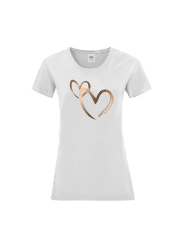 PAULGOS Damen T-Shirt, Herzen rosegold in Weiss