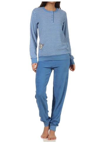 NORMANN Frottee Pyjama Schlafanzug Bündchen und Tier Applikation - 51754 in hellblau