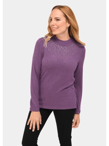 GOLDNER Strickshirt Angenehm weiches Shirt mit Glitzersteinen in erika / melange