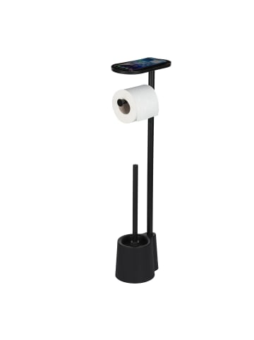 Wenko 3-in-1 Toilettenständer ALBELLA mit Ablage für das Telefon in Schwarz