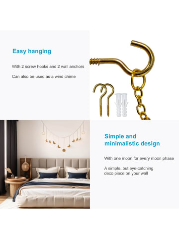 Intirilife Mondphasen Girlande Deko Kette aus Metall 114 x 28 cm in Gold