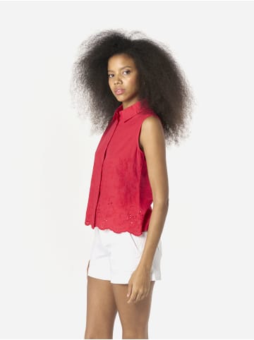 KOROSHI Kurzärmelbesticktes Damenhemd in rot