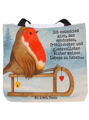 Mr. & Mrs. Panda Tote Bag Rotkehlchen Schlitten Design mit Spruch in Weiß