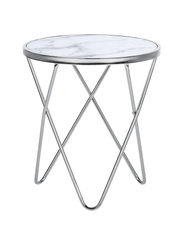 Beliani Beistelltisch MERIDIAN in Weiß/Silber - (W) 50 x (H) 55 x (L) 50 cm