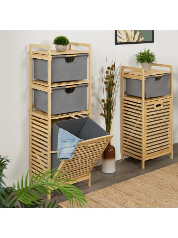 relaxdays Wäschekorb in Natur/ Grau - (B)40 x (H)120 x (T)33 cm