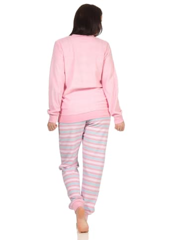 NORMANN Frottee Schlafanzug Pyjama Bündchen Hose gestreift in rosa