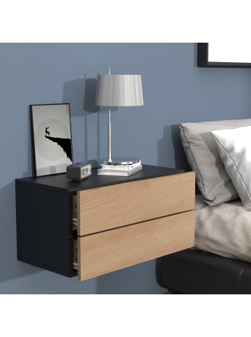 VCM  Holz Wandschublade Wand Hänge Nachttisch Usal L60 in Anthrazit / Honig-Eiche