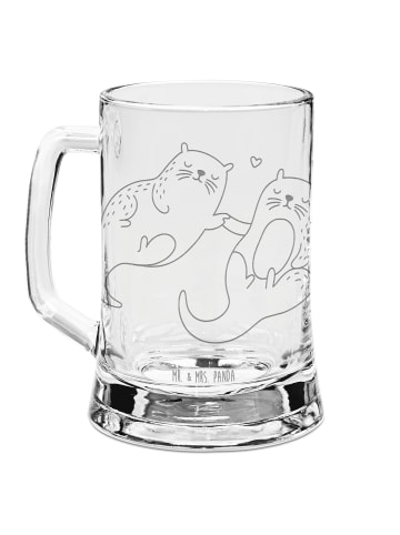 Mr. & Mrs. Panda Gravur Bierkrug Otter Hände halten ohne Spruch in Transparent