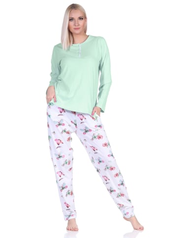 NORMANN Schlafanzug langarm Pyjama Pyjamahose Schmetterlings print in helltürkis