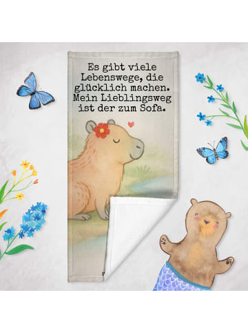 Mr. & Mrs. Panda Badehandtuch Capybara Blume Design mit Spruch in Gelb Pastell