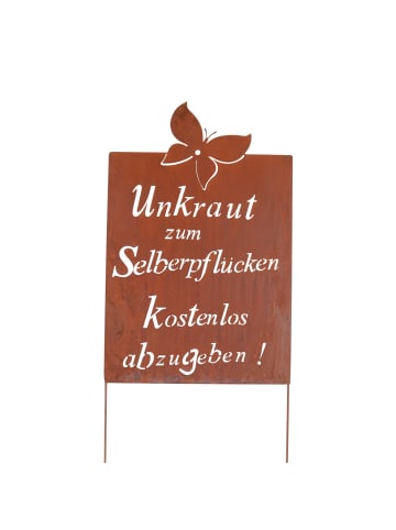 UNUS Gartenschild Rost Unkraut Spruch in Braun