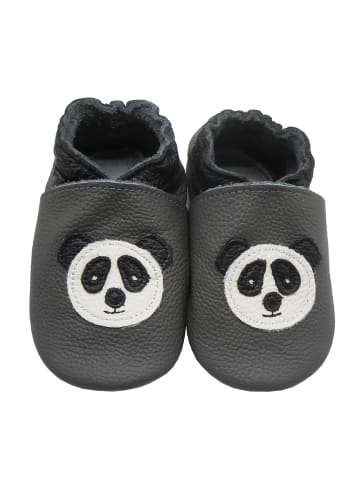 Yalion Leder-Krabbelschuhe "Panda" in Schwarz