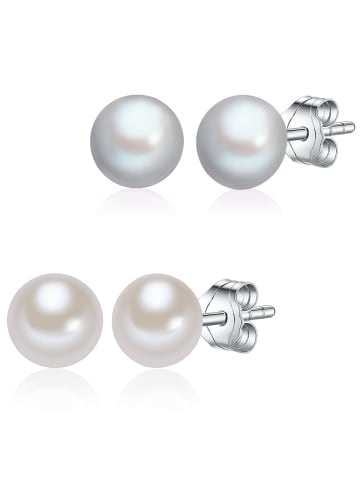Lulu & Jane 2er Set Ohrstecker Sterling Silber Süßwasser-Zuchtperle weiß silber in weiß