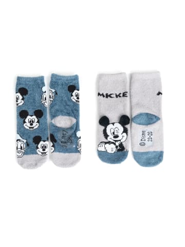 Disney Mickey Mouse 3D ABS Kuschelsocken Stoppersocken Socken (2er Pack) in blau/grau