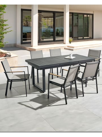 Beliani 6er-Set Gartenstuhl BUSSETO in Schwarz/Grau/Braun