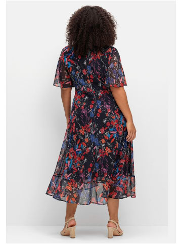sheego Chiffonkleid in marine gemustert