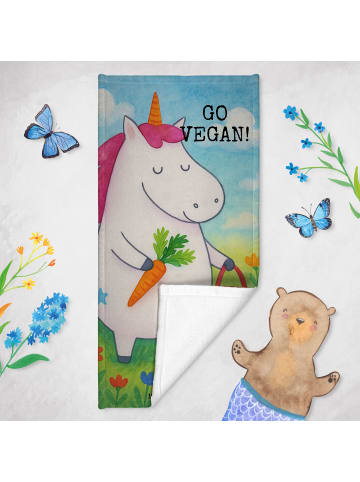 Mr. & Mrs. Panda Strandtuch Einhorn Vegan Design mit Spruch in Weiß