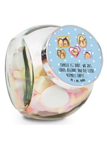 Mr. & Mrs. Panda Bonbonglas Igel Familie mit Spruch in Blau Pastell