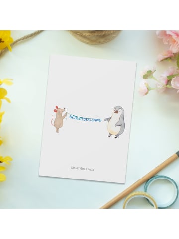 Mr. & Mrs. Panda Postkarte Maus Pinguin Geburtstag ohne Spruch in Weiß