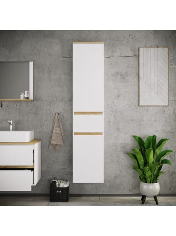 VCM  Badmöbel Hochschrank 165x57x33 Drehtüren Cosila in Weiß / Honig-Eiche