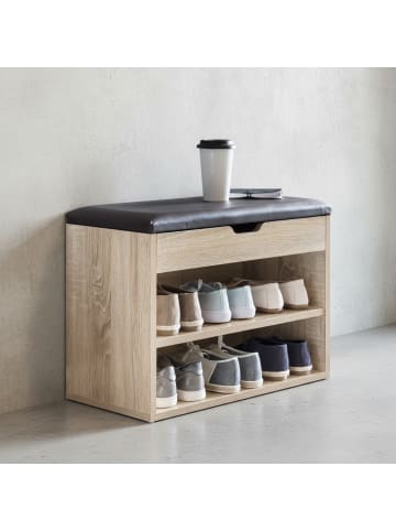 KADIMA DESIGN Schuhbank CIGNO | Kunstleder Gepolstert, Stauraum, Weiß-Sonoma in Beige