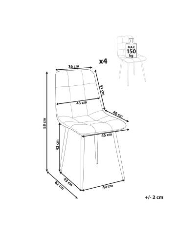 Beliani 4er-Set Esszimmerstuhl POWELL in Beige/Schwarz