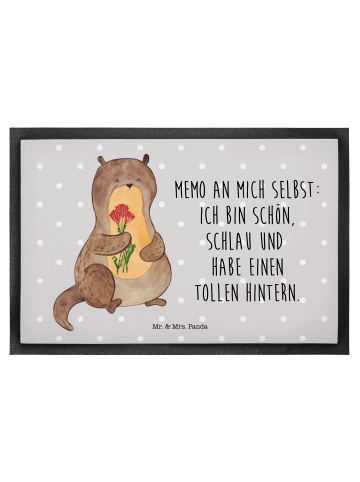 Mr. & Mrs. Panda Schmutzmatte Otter Blumenstrauß mit Spruch in Grau Pastell