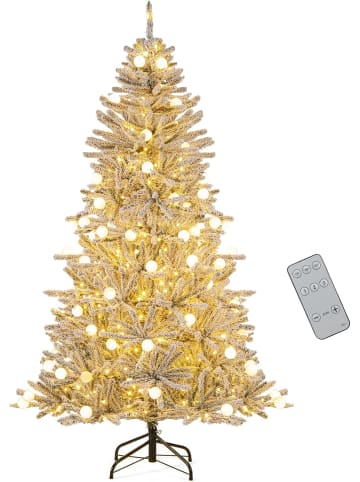 COSTWAY 180 cm Künstlicher Weihnachtsbaum mit Beleuchtung und Schnee in Weiß