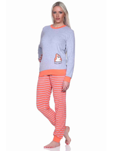 NORMANN Frottee Pyjama langarm Bündchen und Pinguin Stickerei - 71472 in rot