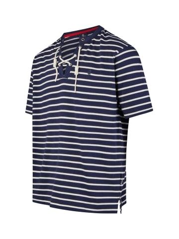 Wind Sportswear Kurzarm Shirt gestreift mit Kordelausschnitt in navy-weiß