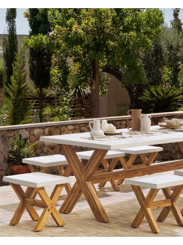 Beliani Hocker OLBIA in Weiß/Braun - (W) 51 x (H) 45 x (L) 40 cm