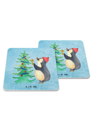 Mr. & Mrs. Panda Untersetzer Set Pinguin Weihnachtsbaum ohne Spruch in Eisblau