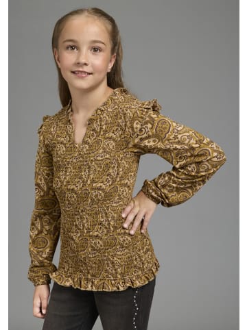 Bruno Banani Langarmshirt in karamell gemustert