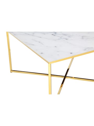 SalesFever Couchtisch 80x80 cm Glasplatte Weiß Marmoroptik & Metallgestell in Goldfarben