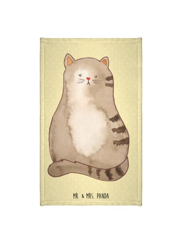 Mr. & Mrs. Panda Gästehandtuch Katze Sitzen ohne Spruch in Gelb Pastell