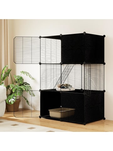 COSTWAY Katzenkäfig 3-stöckig 74x47x110cm in Schwarz