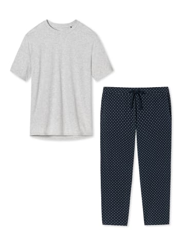 Schiesser Schlafanzug Organic Cotton in Blau gepunktet / Grau
