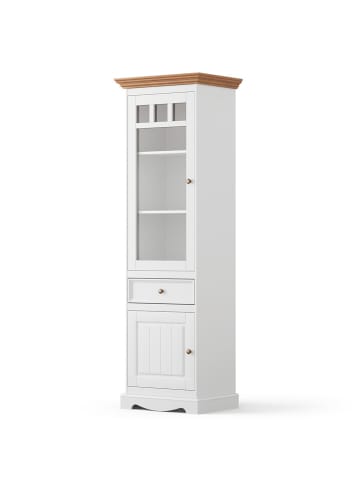 Feldmann-Wohnen Vitrine Belluno Elegante weiß lackiert / Kiefer gebeizt Eiche 59,5 / 44 / 190cm