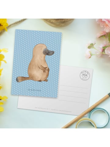 Mr. & Mrs. Panda Ansichtskarte Schnabeltier Mut ohne Spruch in Blau Pastell