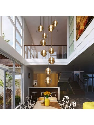 ZMH Pendelleuchte 10-flammige G9 in rauchgrau Glas und Kristall L41cm x H215cm