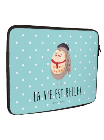 Mr. & Mrs. Panda Laptop Tasche Eule Frankreich mit Spruch in Türkis Pastell