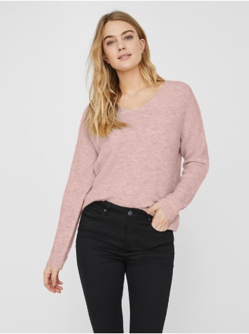 Vero Moda Strickpullover V-Ausschnitt Langarm Sweater VMCREWLEFILE in Rosa