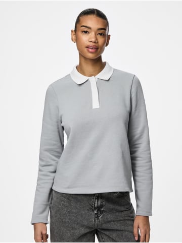 Pieces Langarm-Poloshirt in Silver Gray